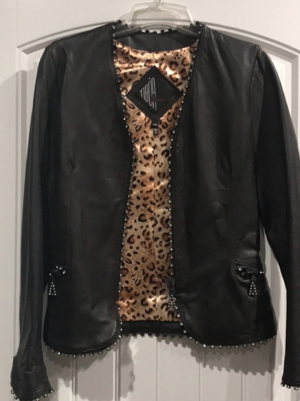 Leather Studded Jacket in Dark Brown